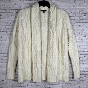 Ann Taylor Ivory Knit Sweater Cardigan 100% Wool Size M